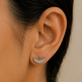 Crescent 925 silver stud earrings for women, college wear, worn on the ear