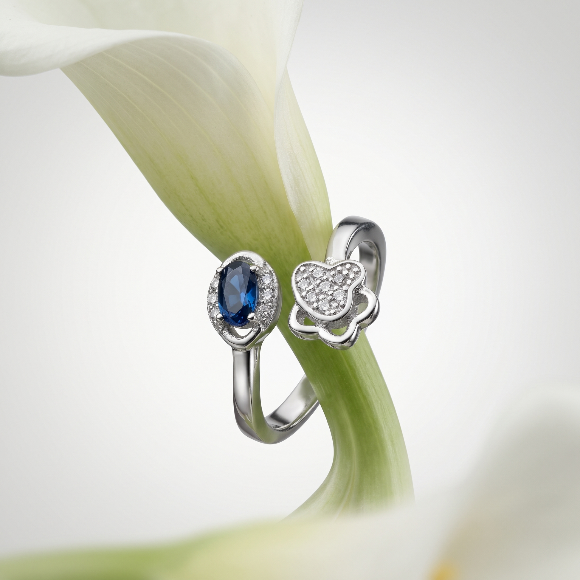 Silvme Wave 925 sterling silver ring for women — angled view