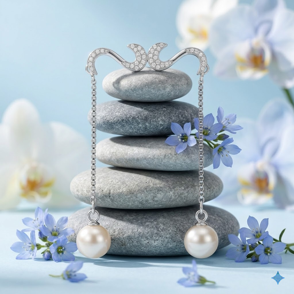 Pearl-Look Accent Drop S-Hook Ear Cuff Earrings, close-up detail