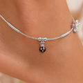 Clasp and adjustable extension-chain detail of the Silvme pink bead & rose-gold floral silver anklet