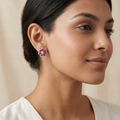 Pink-Centre Five-Petal Floral Stud Earrings, additional product view 4