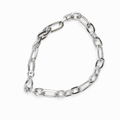 Silvme 925 sterling silver elongated figaro bracelet for men shaped into an oval on a white background