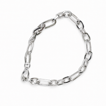 Silvme 925 sterling silver elongated figaro bracelet for men shaped into an oval on a white background