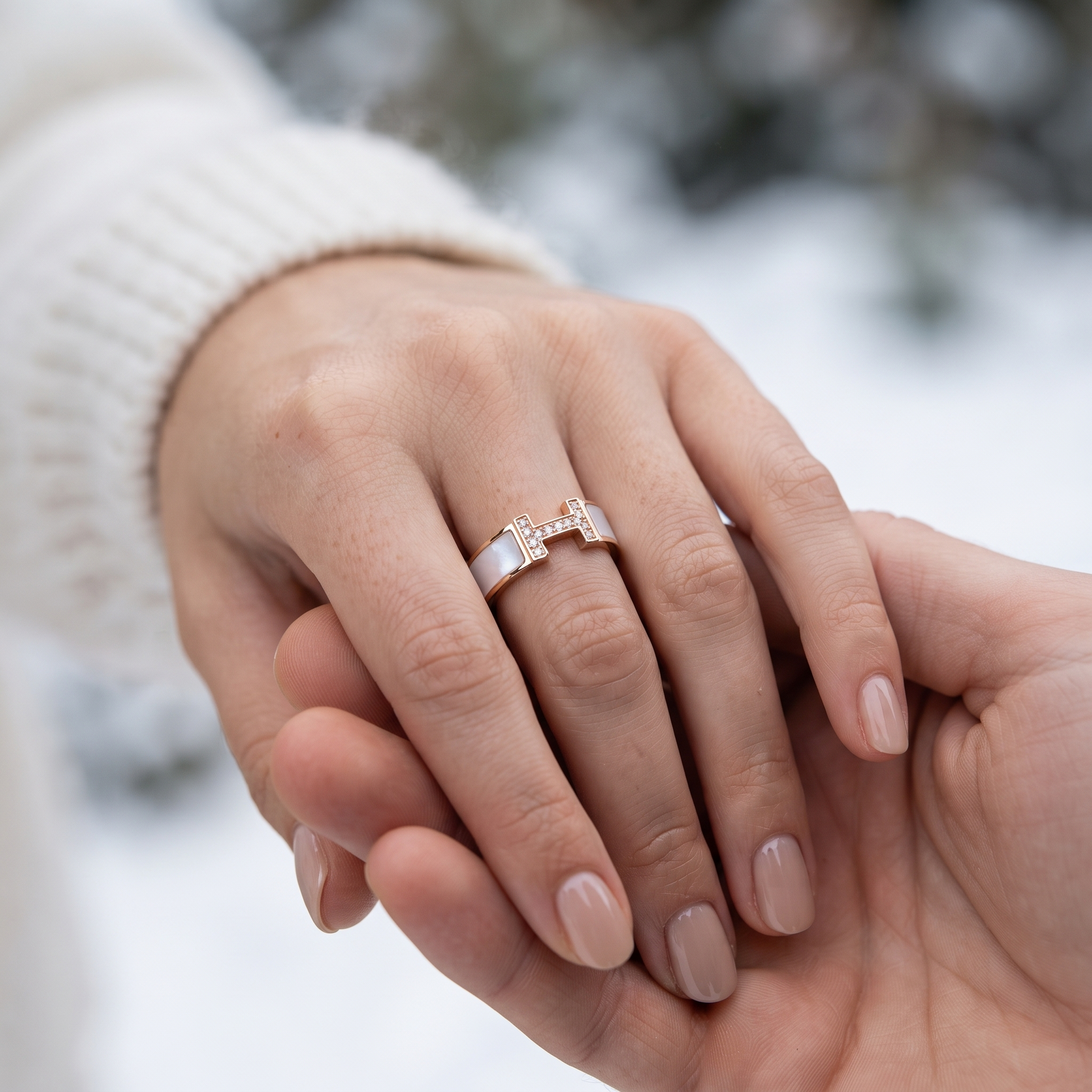 Rose gold geometric white stone ring for women in real 925 sterling silver, 92.5% pure, polished to a bright shine