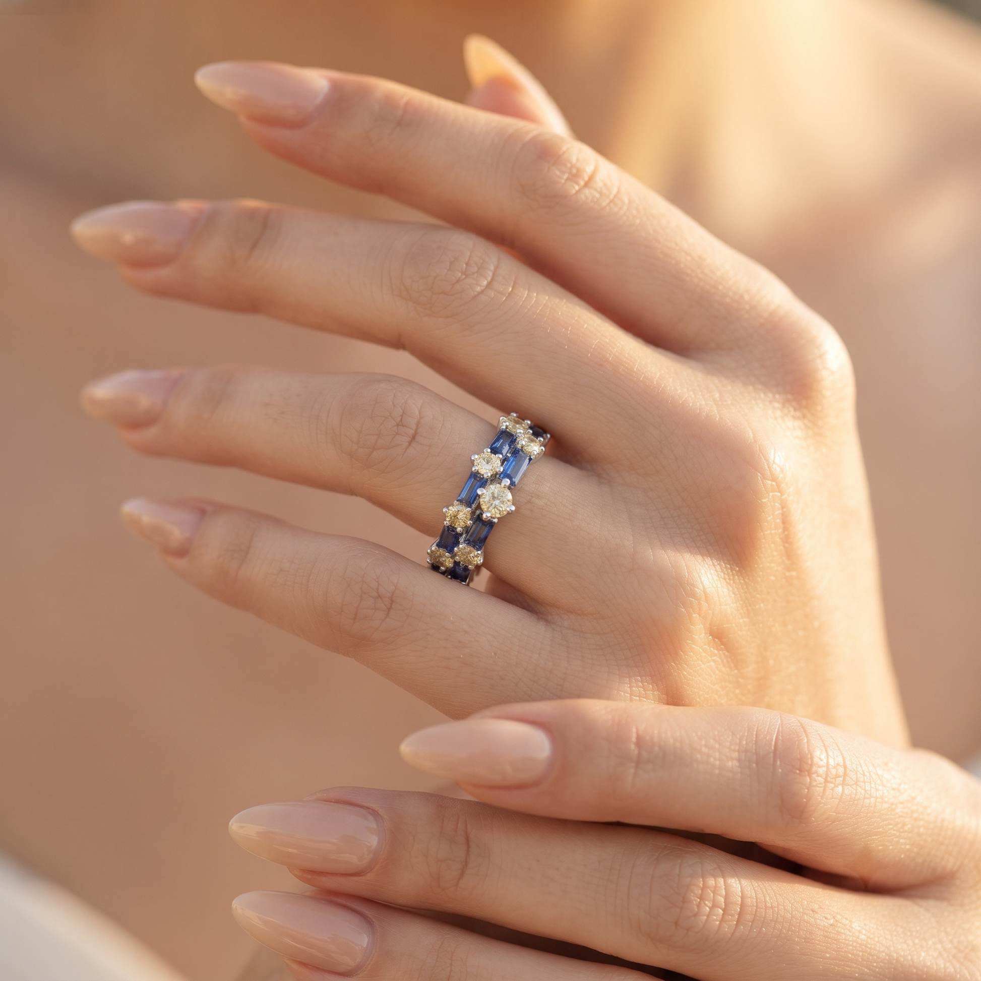 Sterling silver blue stone stackable ring for women for Diwali gifting and festive saree looks