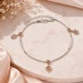 Styled view of the Silvme rose-gold CZ charm 925 sterling silver anklet for women