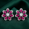 Pink-Centre Five-Petal Floral Stud Earrings, additional product view 7
