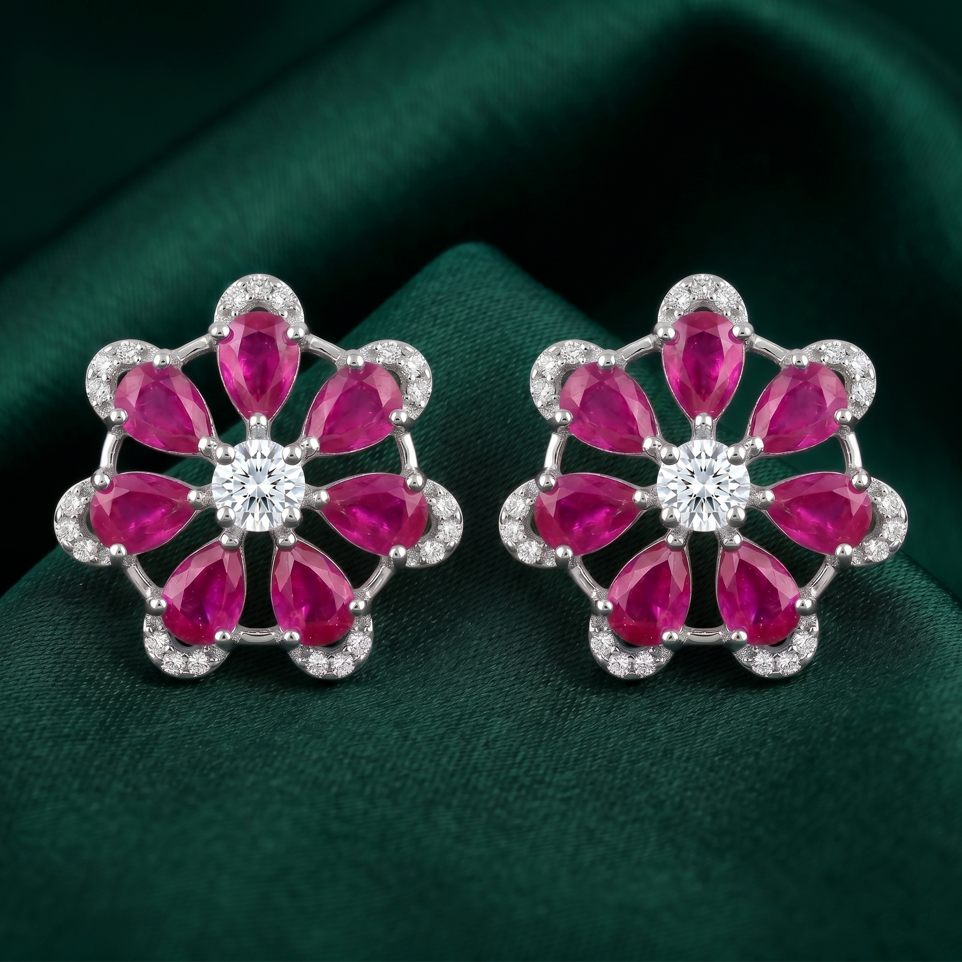 Pink-Centre Five-Petal Floral Stud Earrings, additional product view 7