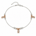 Silvme 925 sterling silver rose-gold CZ bell charm anklet with rose-gold fan CZ charms and a CZ pendant, white background full view