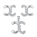 Silvme 925 sterling silver interlocking crescent pendant and stud earrings in pave cubic zirconia, white background