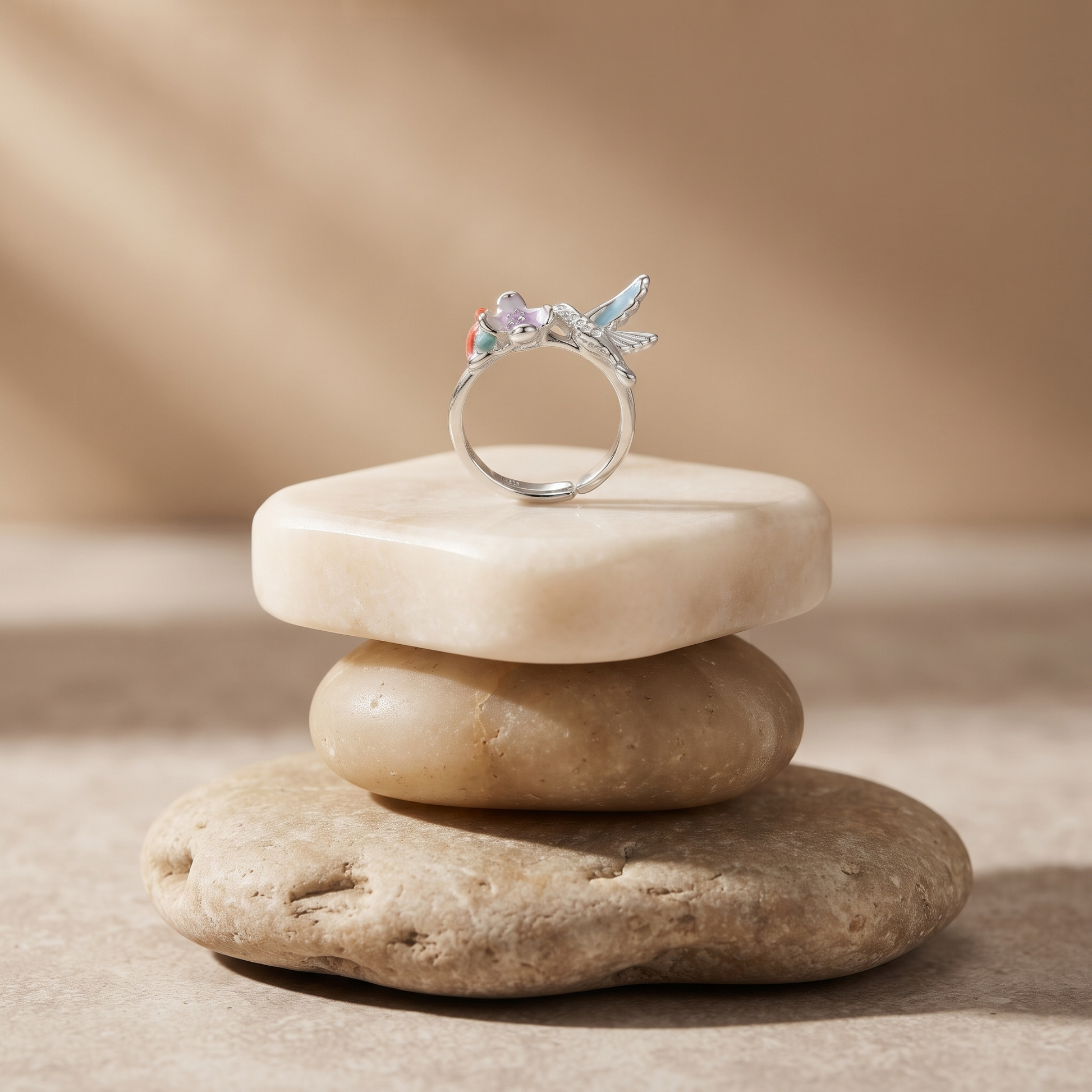 Sterling silver hummingbird flower ring for women for Diwali, Karwa Chauth and festive gifting