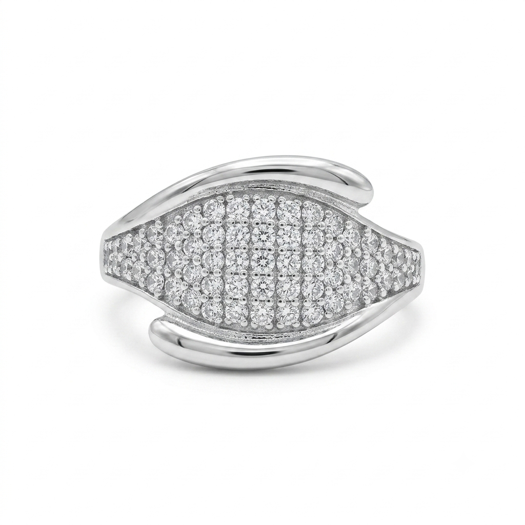 Silvme Crossover 925 sterling silver ring for women — front view on white background