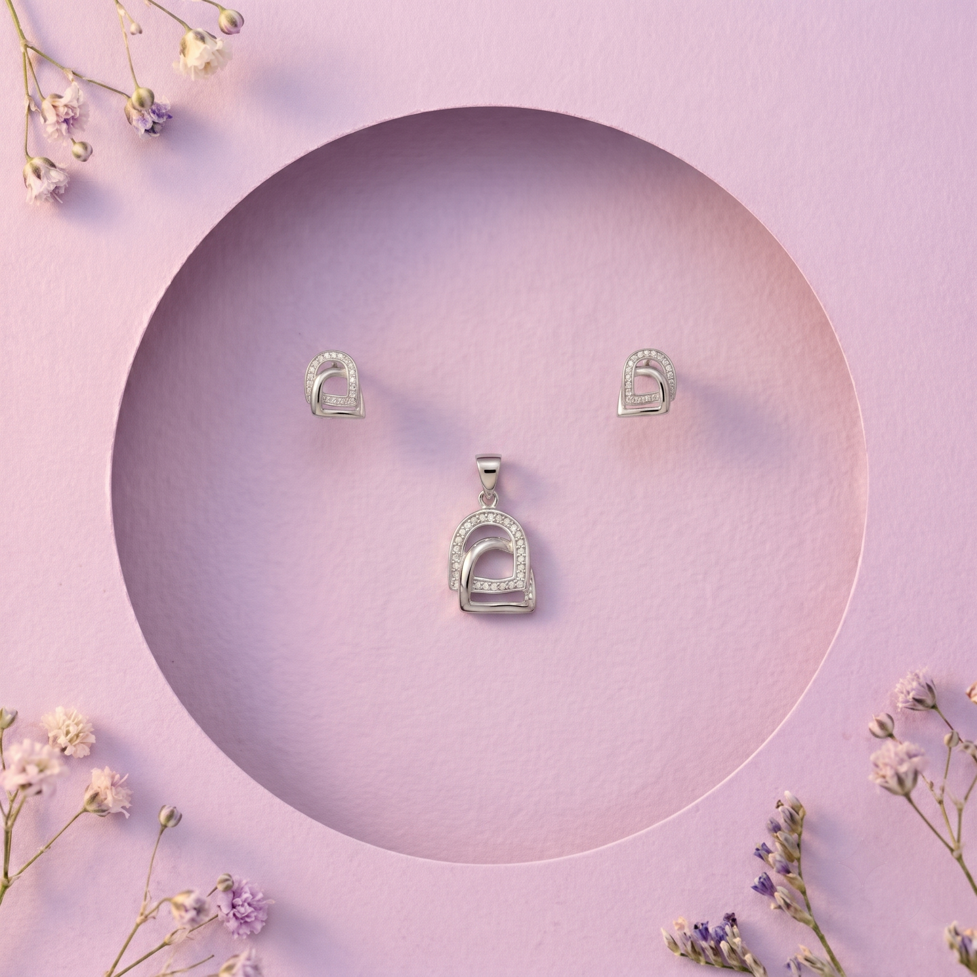 Minimalist Arch 925 sterling silver pendant and stud earrings jewellery set by Silvme â€” styled product image