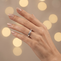 Silvme floral textured band silver ring for women worn layered with slim silver stacking rings on the hand