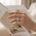 Silvme crown tiara silver ring for women worn layered with slim silver stacking rings on the hand