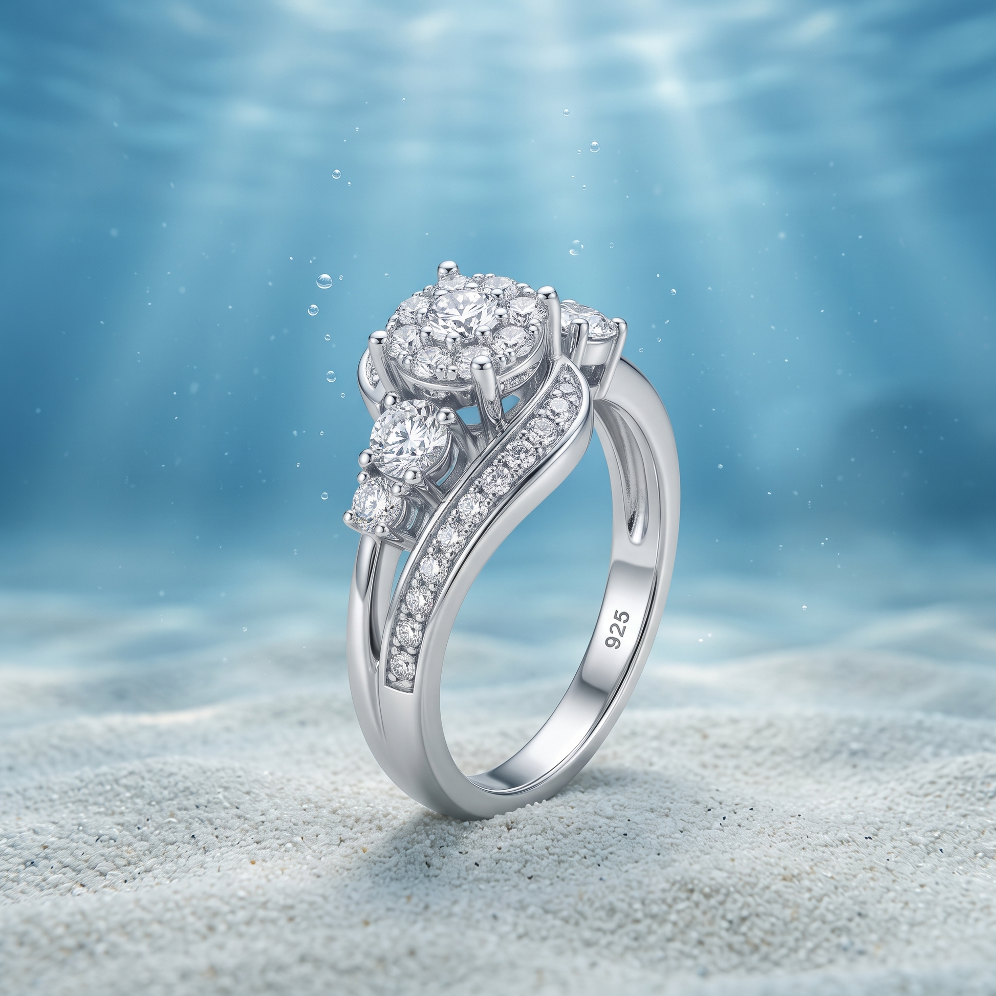 Silvme Pearl-Inspired 925 sterling silver ring for women with a pearl-effect accent — side profile