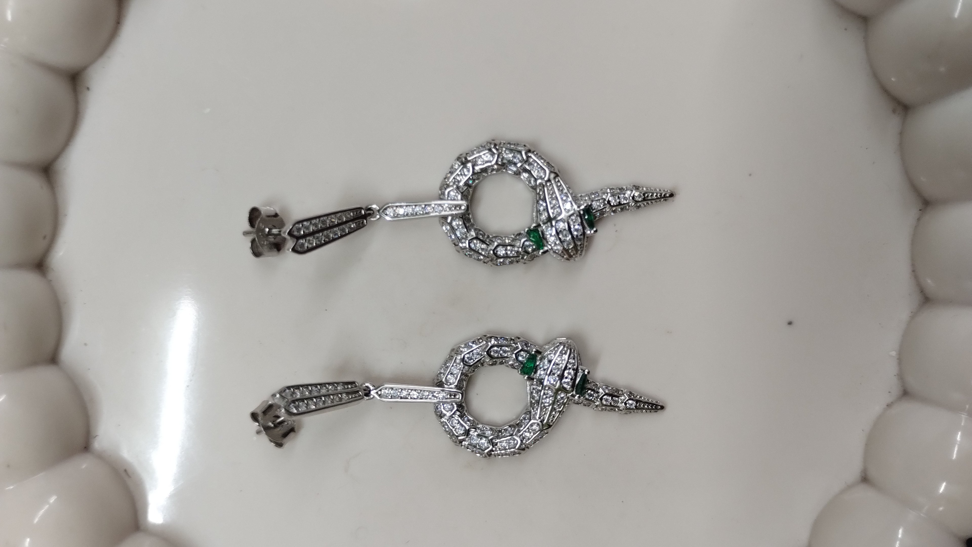 Silvme Pure 925 Sterling Silver Serpent Snake Statement CZ Drop Earrings — Front View