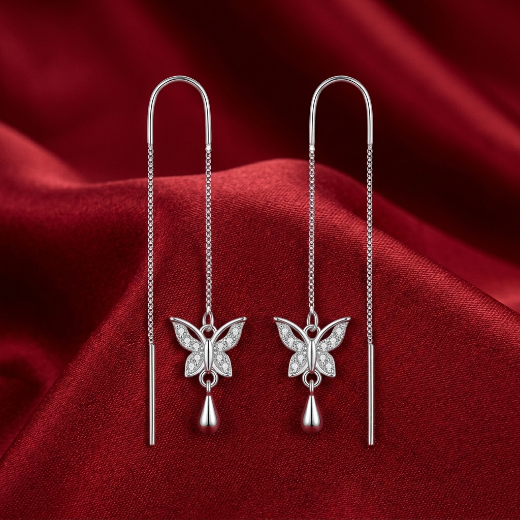 Butterfly Teardrop Charm Threader Earrings, additional product view 6