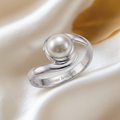 Silvme 925 Sterling Silver Pearl Wave Bypass Ring for Women, elegant silver jewellery gift