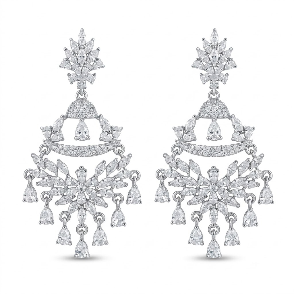 Stone-Set Fan Chandelier Drop Earrings, front product view