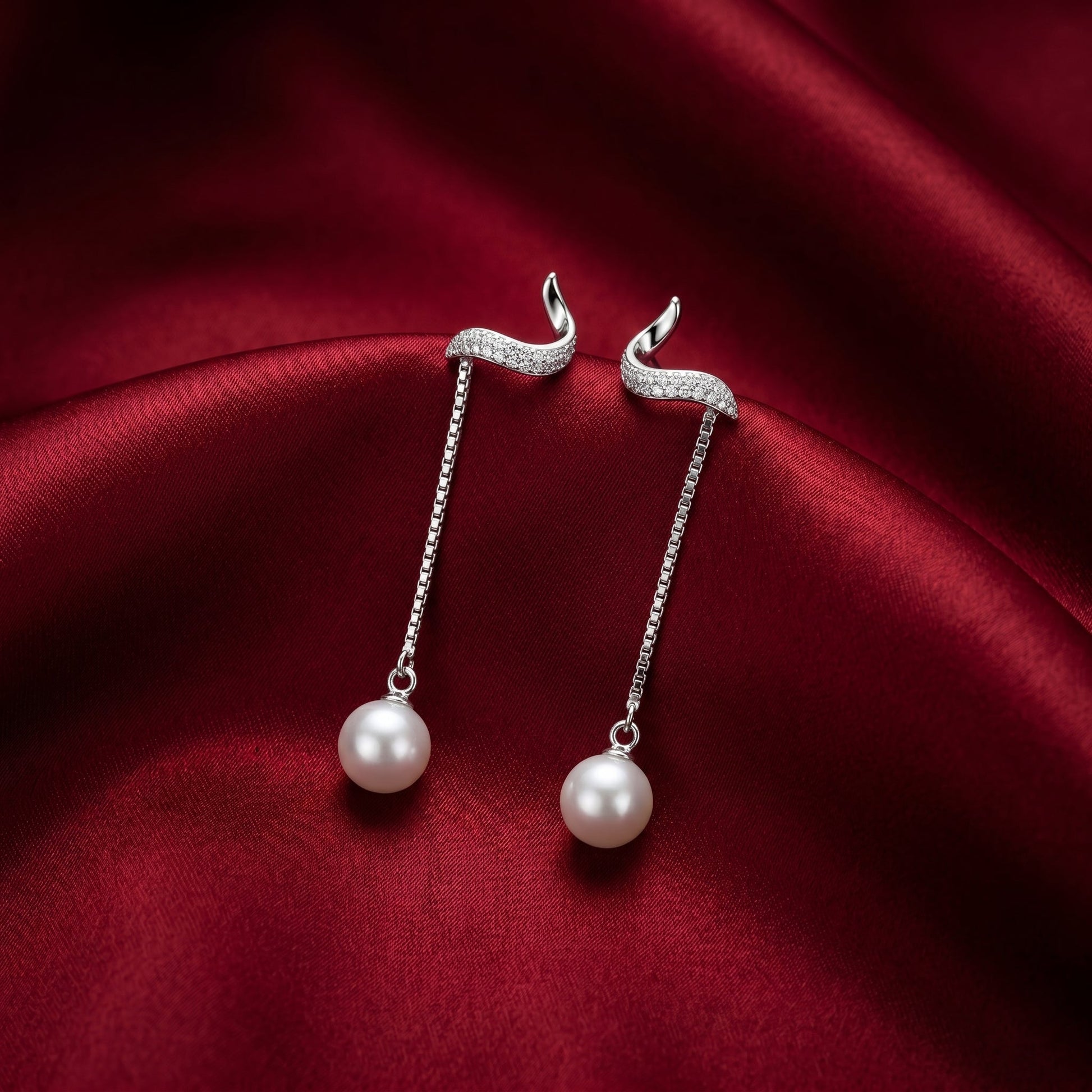 Convertible Pearl-Look Accent Drop Wavy Stud Earrings, additional product view 5
