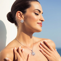 Silvme 925 silver floral flower pendant and stud earrings with cubic zirconia, lifestyle gift image