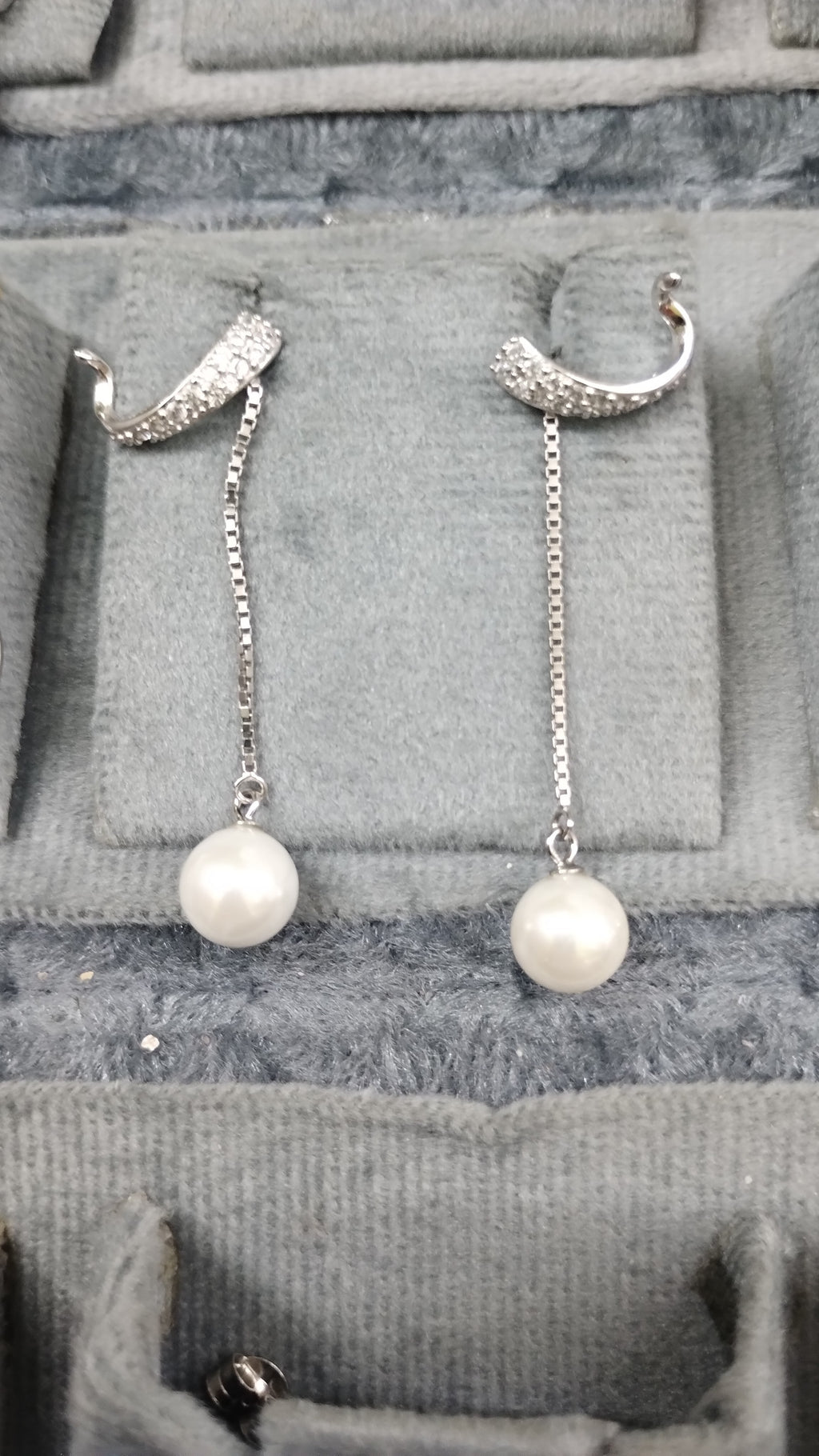 Silvme Pure 925 Sterling Silver Leaf Feather CZ Pearl Chain Drop Earrings — View 3