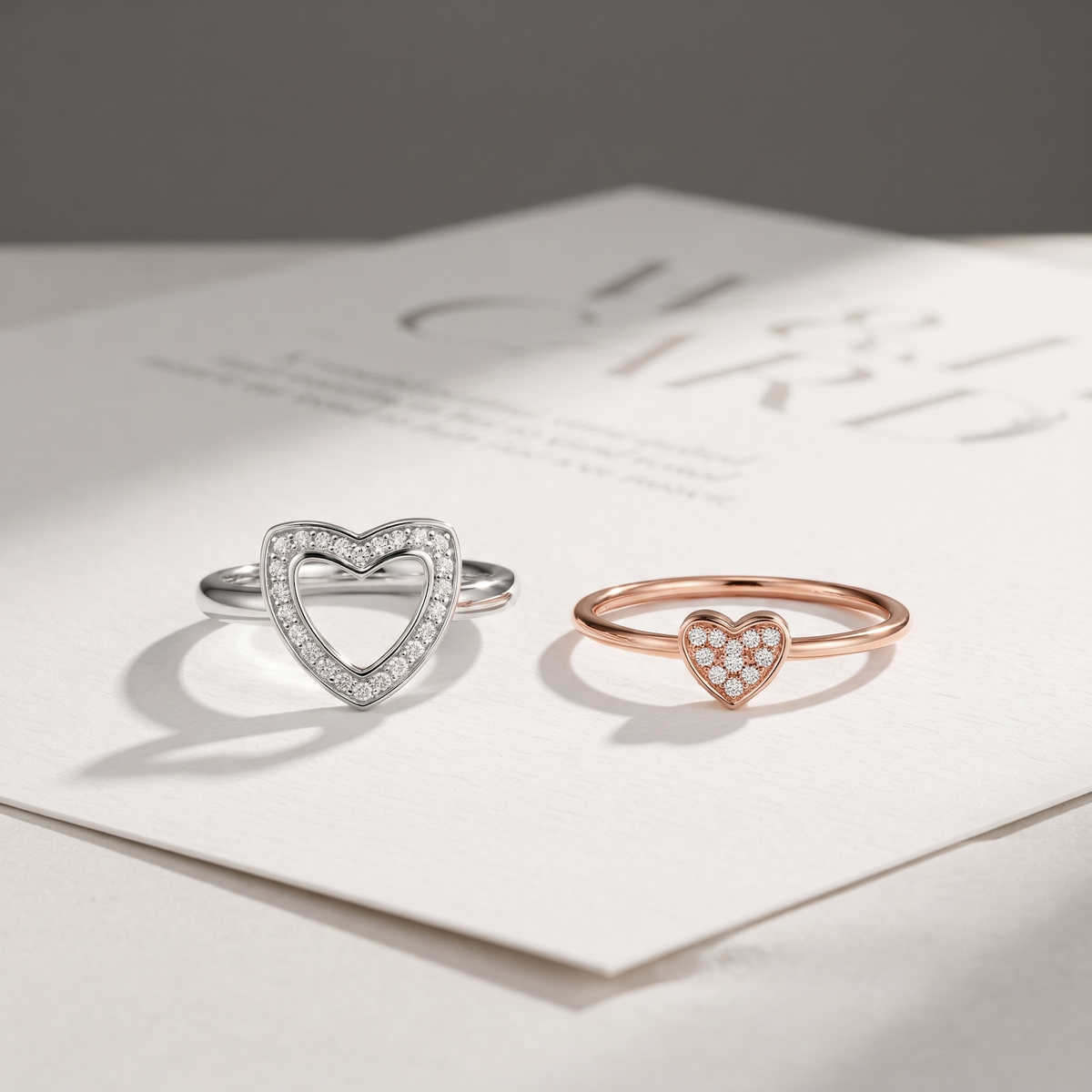 Silvme Heart Diamond with cubic zirconia 925 sterling silver heart ring for women, two-tone rose gold and silver, promise ring silver, couple ring silver, front view