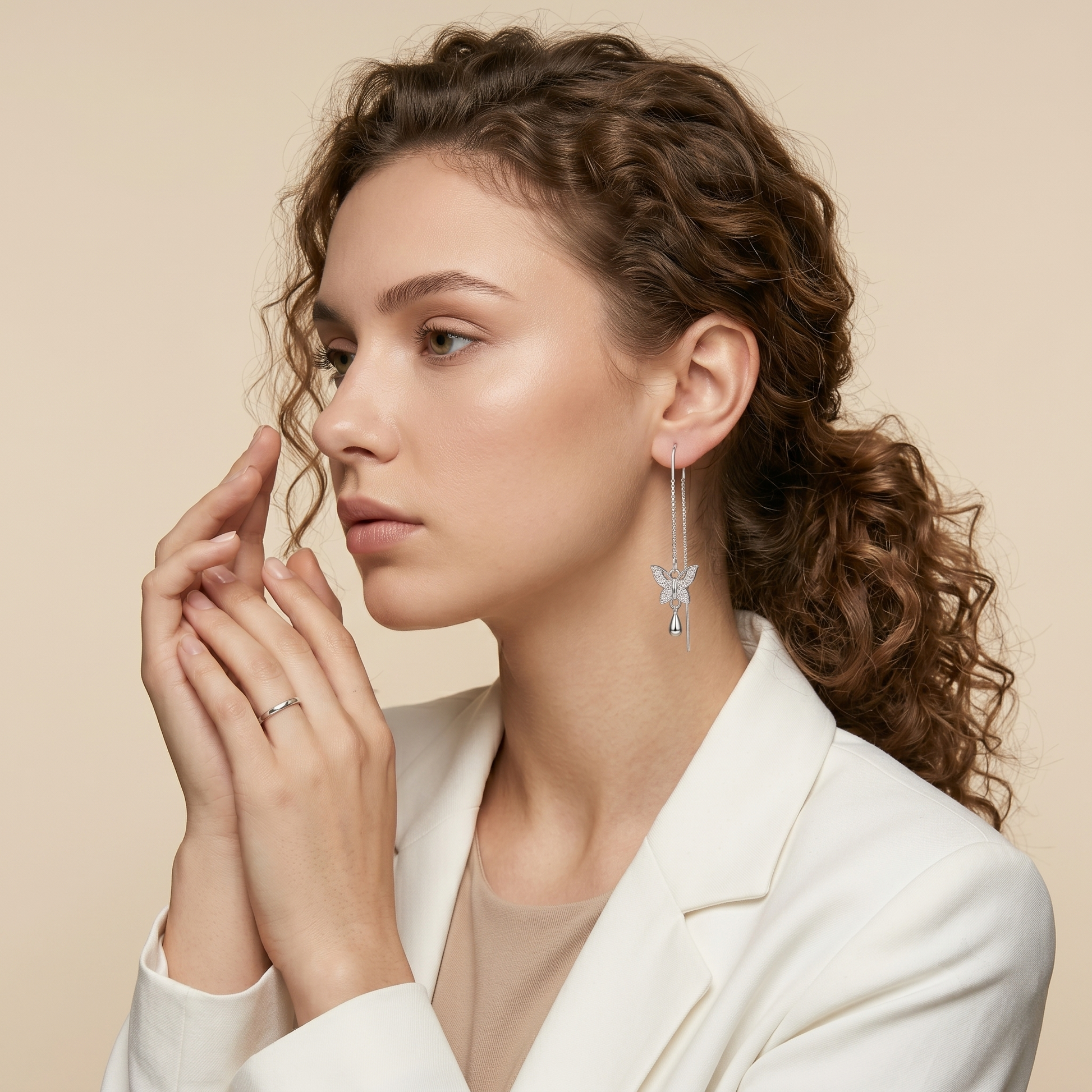 Butterfly Teardrop Charm Threader Earrings, additional product view 8