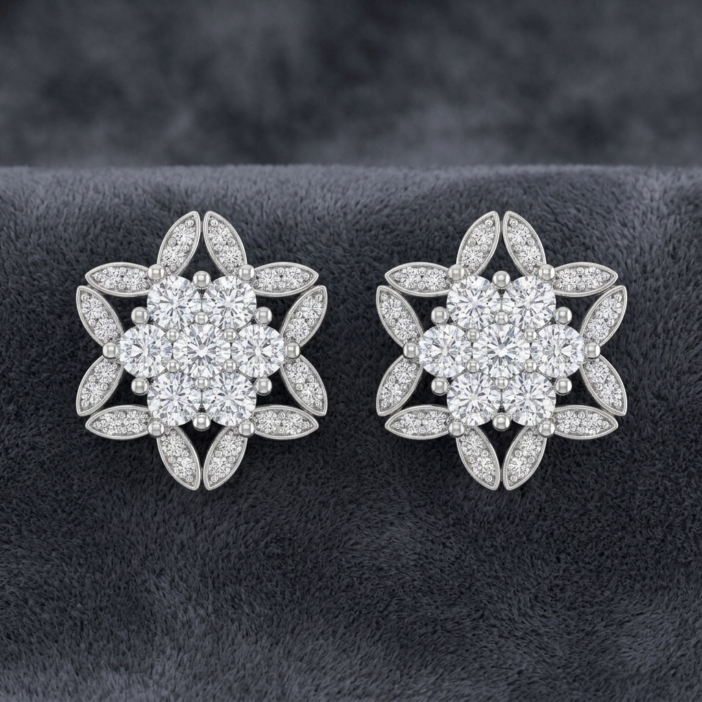 Snowflake Flower 925 silver stud earrings for women, everyday wear, editorial styling shot