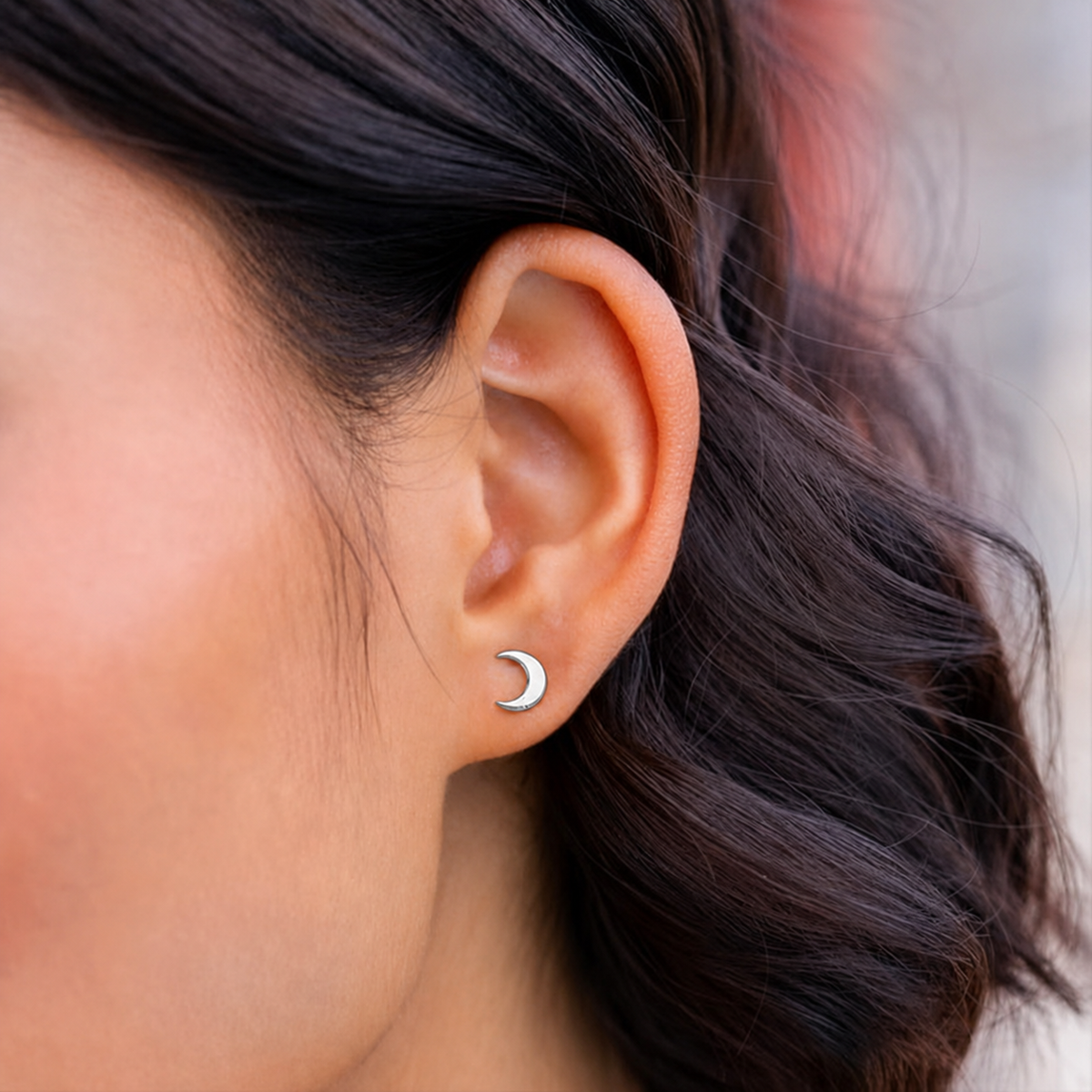 Crescent 925 silver stud earrings for women, wedding gift, styled lifestyle shot