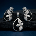 Silvme 925 silver teardrop pendant and drop earrings with cubic zirconia, close-up detail