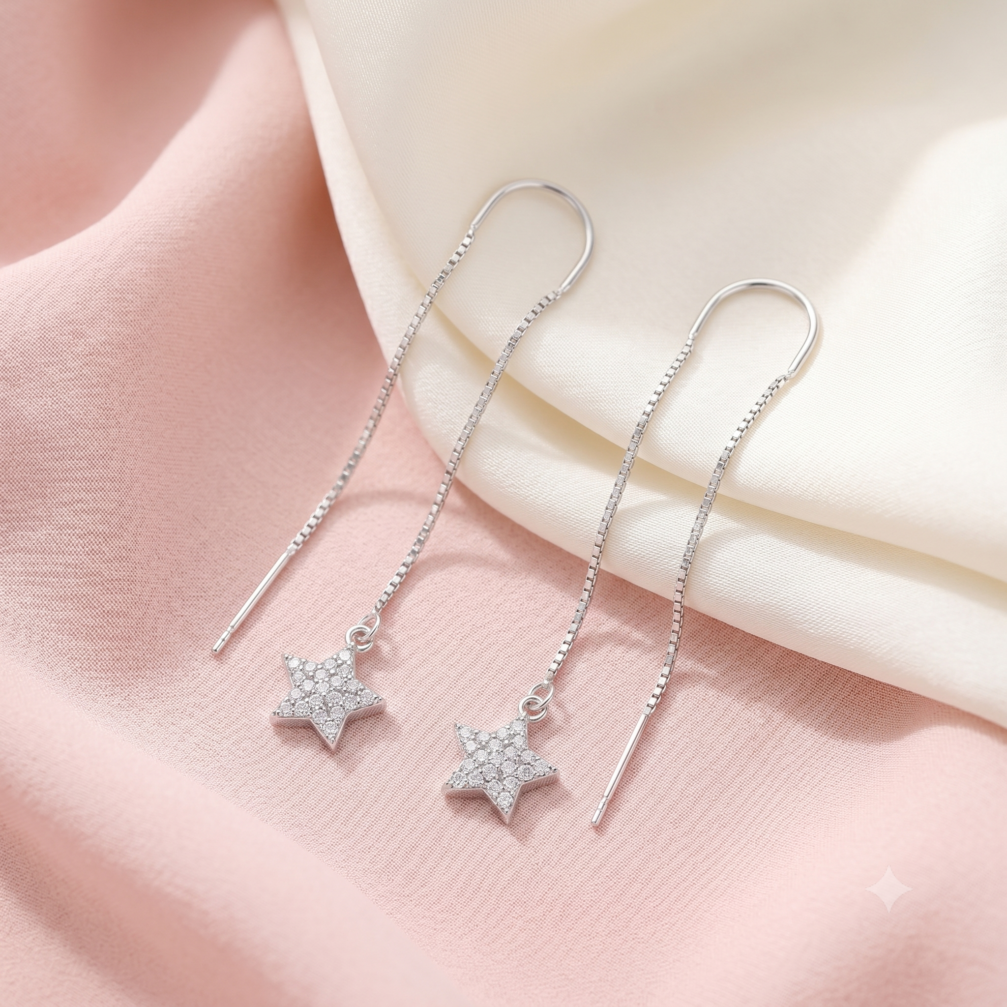 Silvme Pure 925 Sterling Silver CZ Pave Star Charm Threader Earrings — View 2