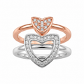 Silvme Heart Diamond with cubic zirconia 925 sterling silver heart ring for women, two-tone rose gold and silver, adjustable look ring, stacking ring for women, gift box packaging view