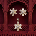 Snowflake 925 sterling silver pendant and stud earrings jewellery set with cubic zirconia by Silvme â€” angled studio view