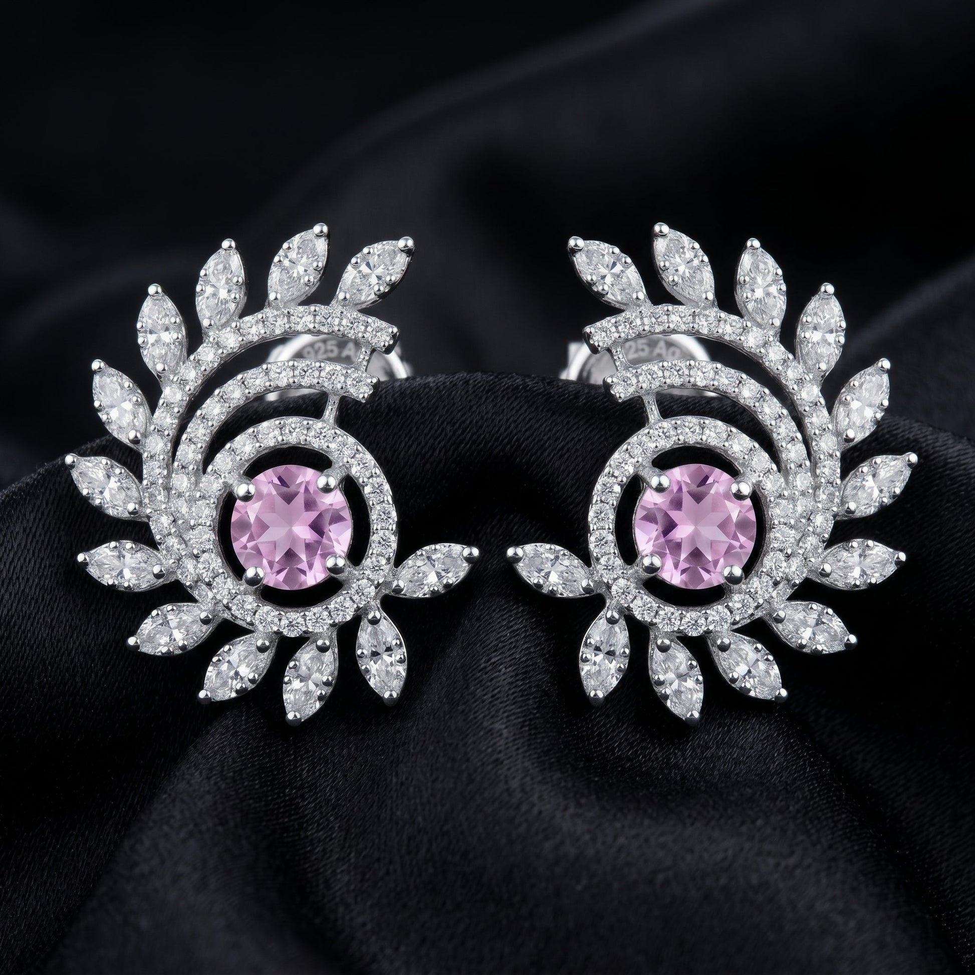 Pink-Centre Feather-Leaf Stud Earrings, additional product view 3