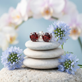 Red Round Solitaire Stud Earrings, additional product view 3