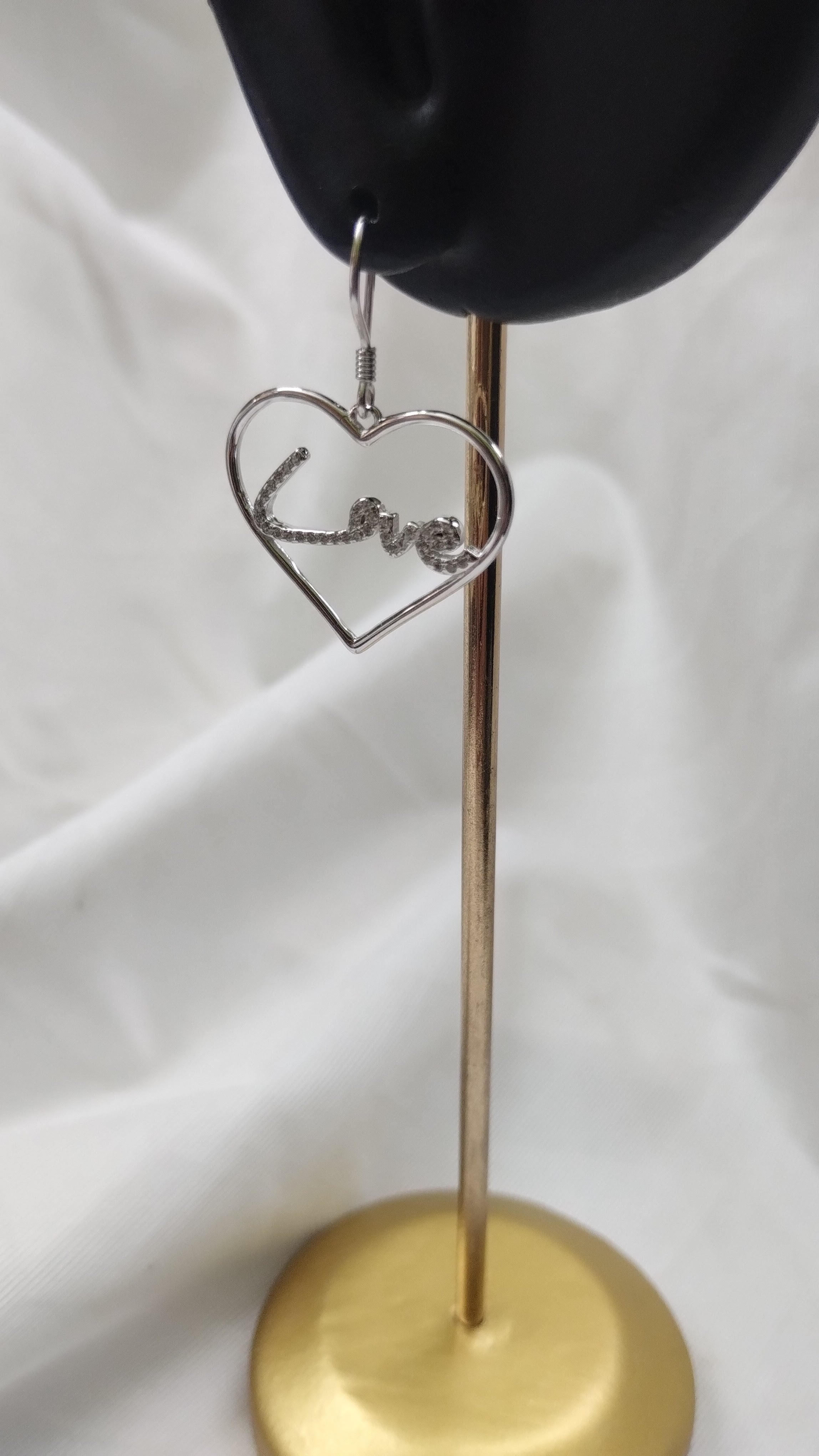Silvme Pure 925 Sterling Silver Love Script Heart Drop Earrings — View 3