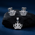 Crown 925 sterling silver pendant and stud earrings jewellery set with cubic zirconia by Silvme â€” pendant close-up