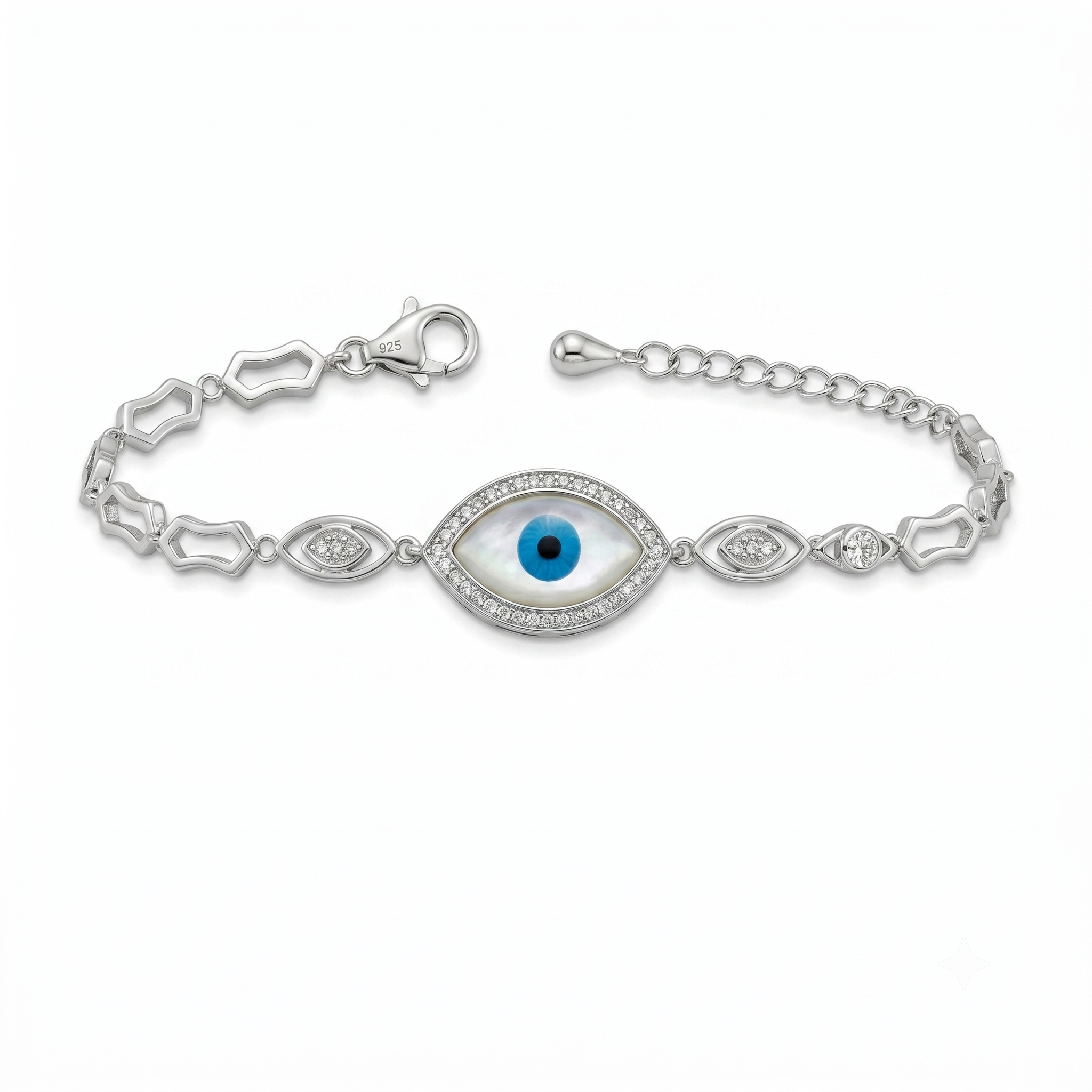Silver fantasy design bracelet close-up CZ