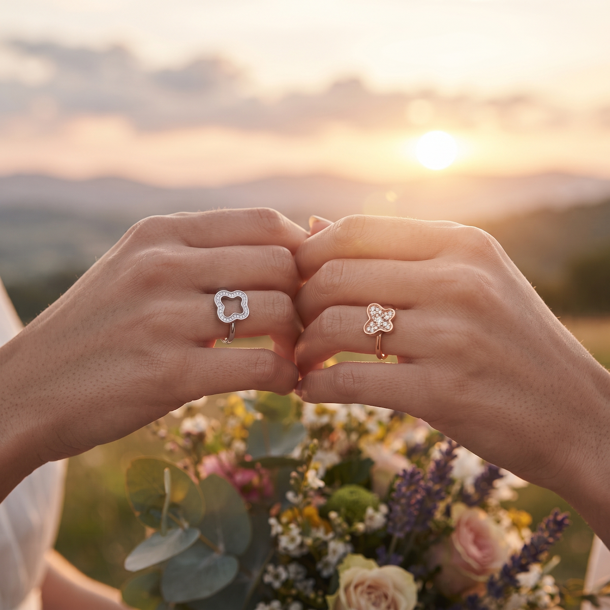 Silvme Cushion Halo with cubic zirconia 925 sterling silver halo ring for women, two-tone rose gold and silver, silver anguthi for women, 92.5 silver ring, angled side view
