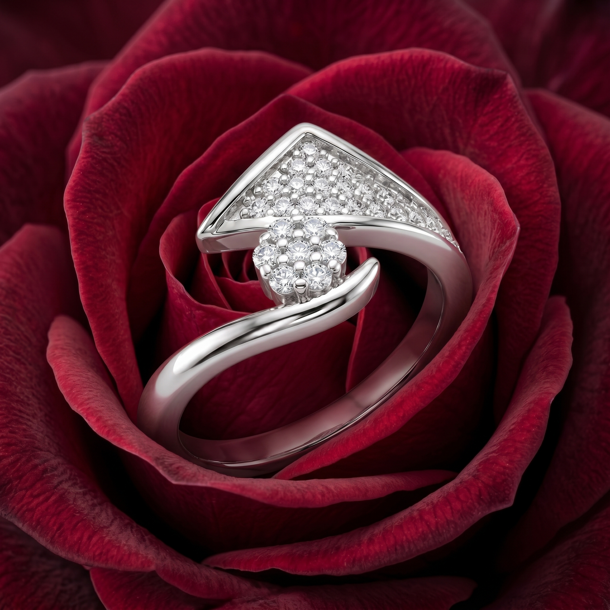 Silvme Floral 925 sterling silver ring for women — top view