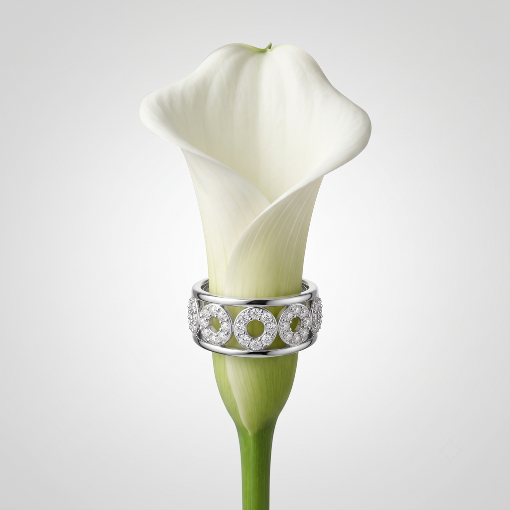 Detailed floral cluster styling on the Silvme Floral Cluster Ring in polished 925 sterling silver