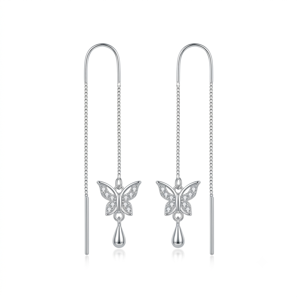 Butterfly Teardrop Charm Threader Earrings, front product view