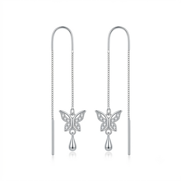 Butterfly Teardrop Charm Threader Earrings, front product view