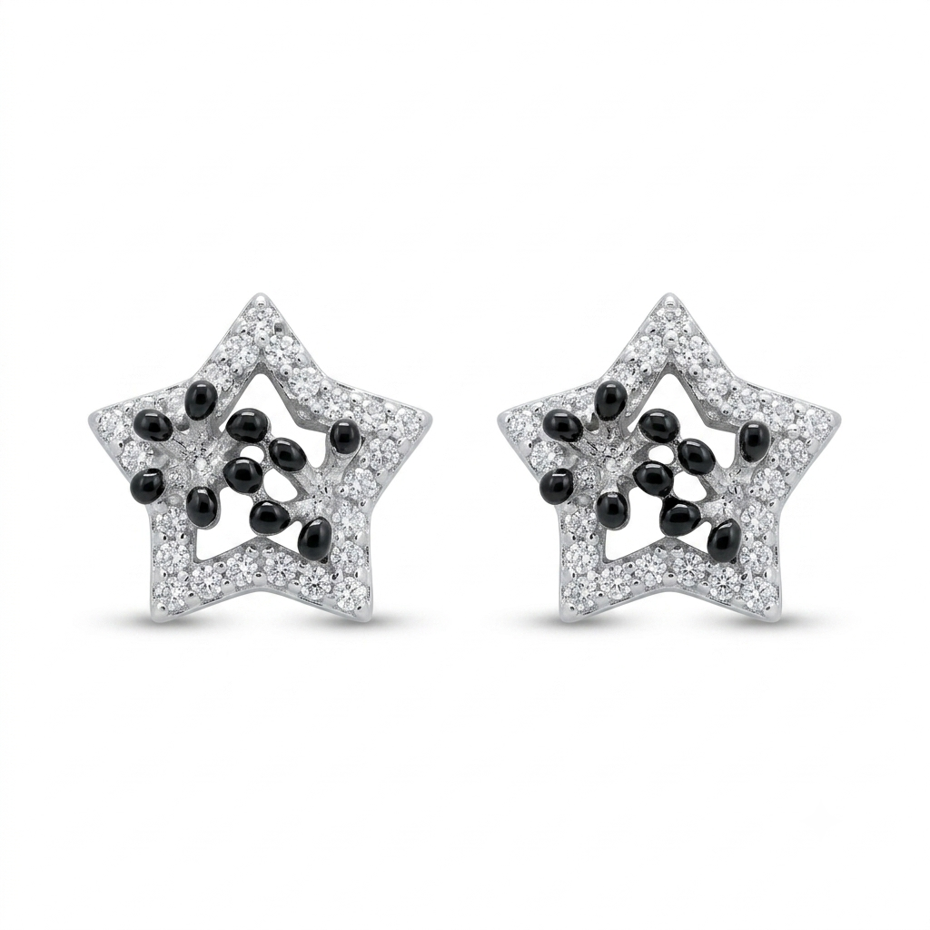 Black Star Stud Earrings, front product view
