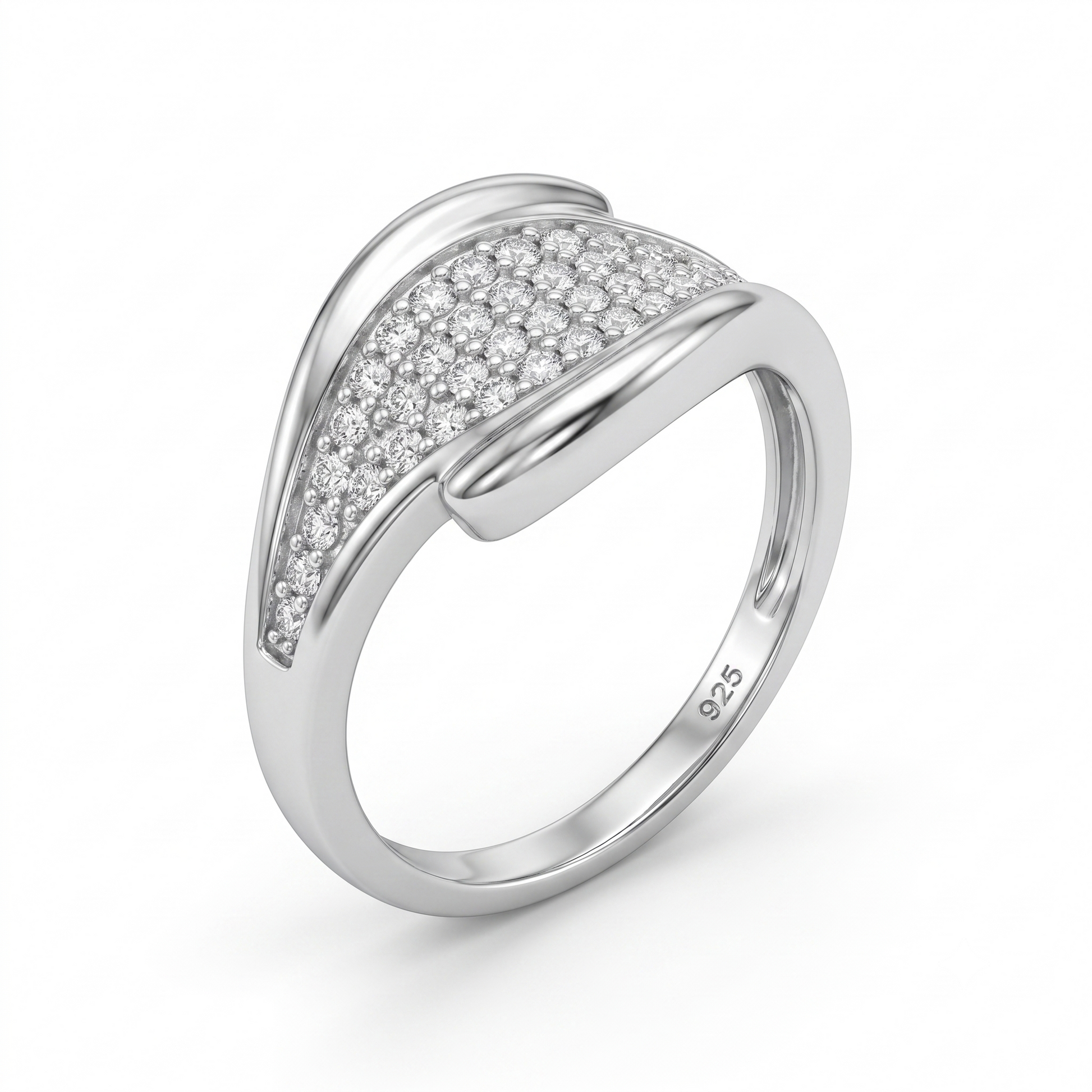 Silvme Crossover 925 sterling silver ring for women — angled view