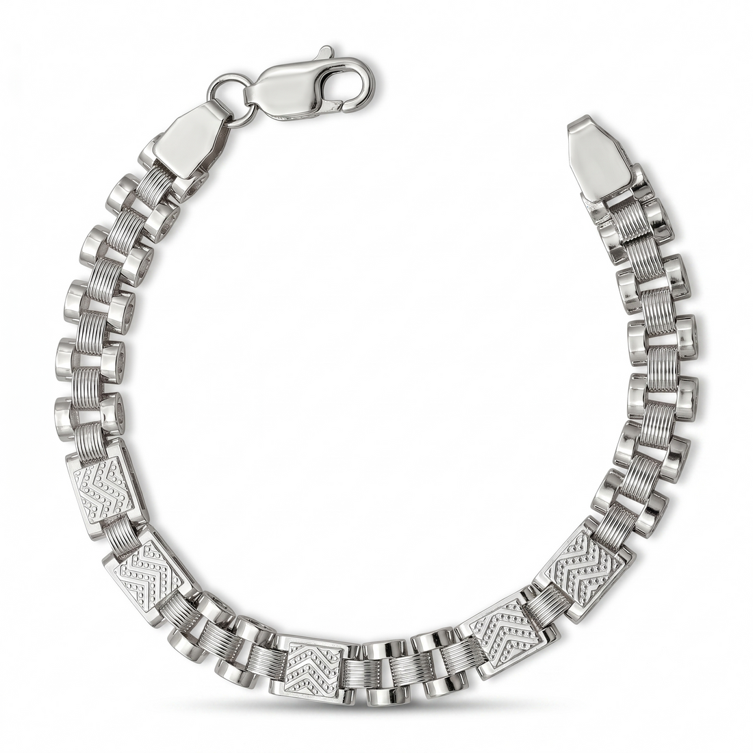 Silvme 925 sterling silver panel link bracelet for men worn on the wrist in daylight