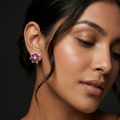 Pink-Centre Five-Petal Floral Stud Earrings, additional product view 6