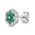 Green Four-Petal Floral Stud Earrings, close-up detail
